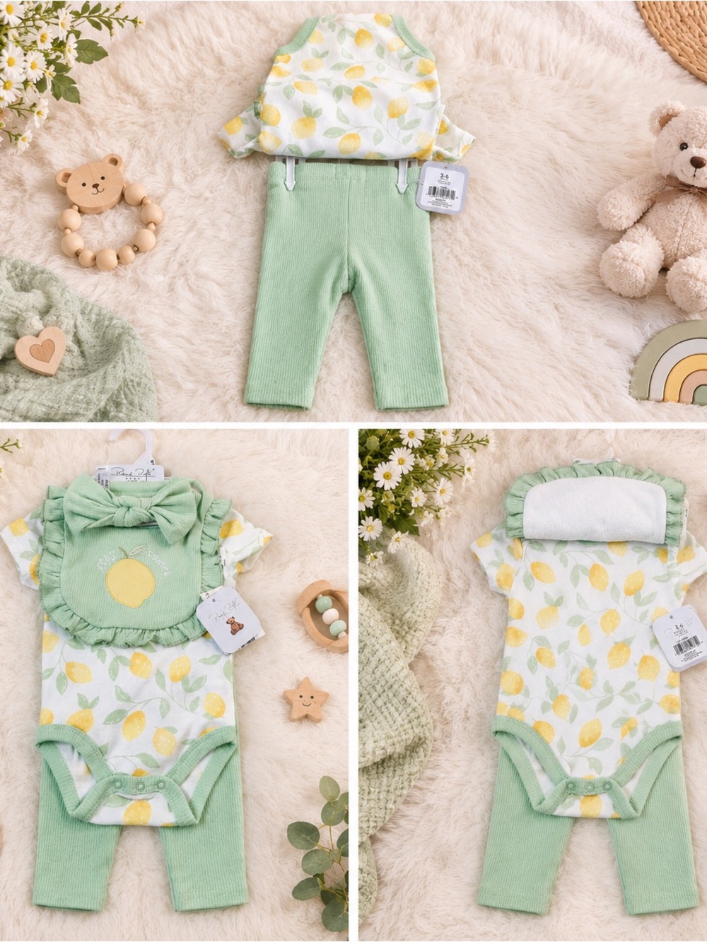 Rene Rofe Lemon Print Bodysuit Set - Green & Yellow